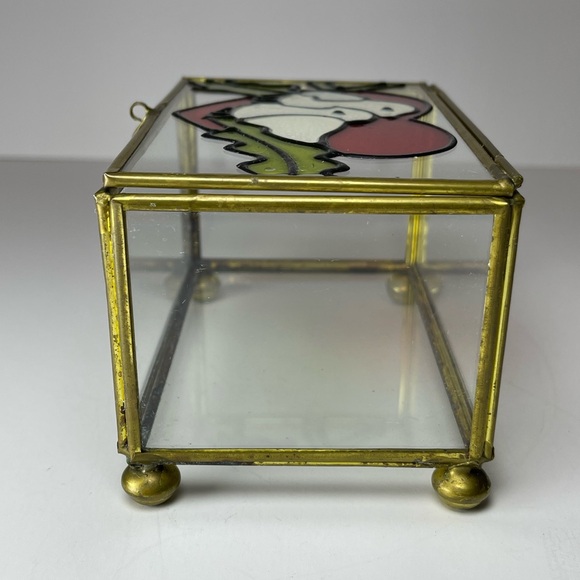 Vintage stained glass brass jewelry trinket box - Picture 3 of 11